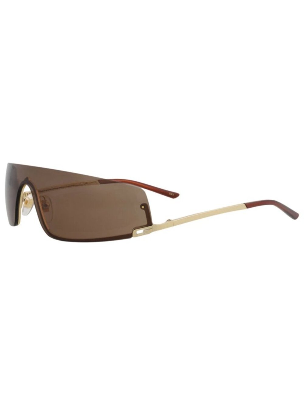 New Gucci Women's Sunglasses Shield Wrap Metal Frame Unisex Gold Gold Brown